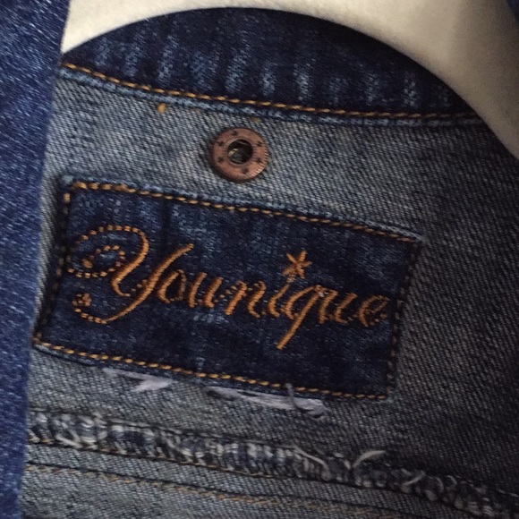 VINTAGE Y2K 90s JEAN JACKET VEST YOUNGIQUE STRETCH BOHO DISTRESS DENIM JEAN VEST - Picture 7 of 11